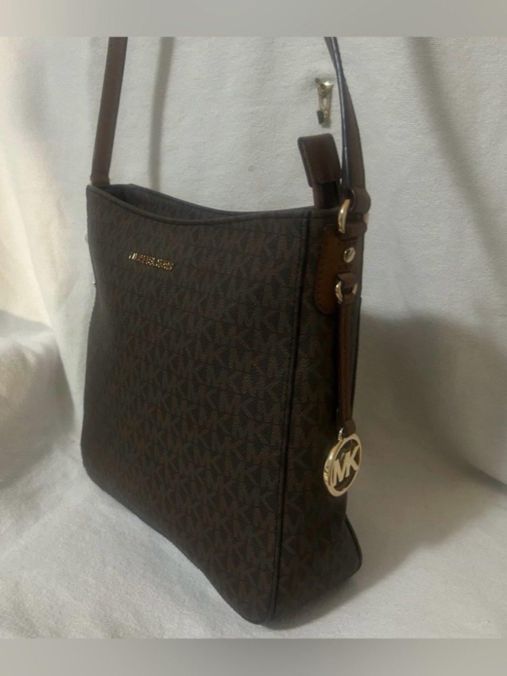 Michael Kors Dark Brown MK Logo Bag with Gold Hardware